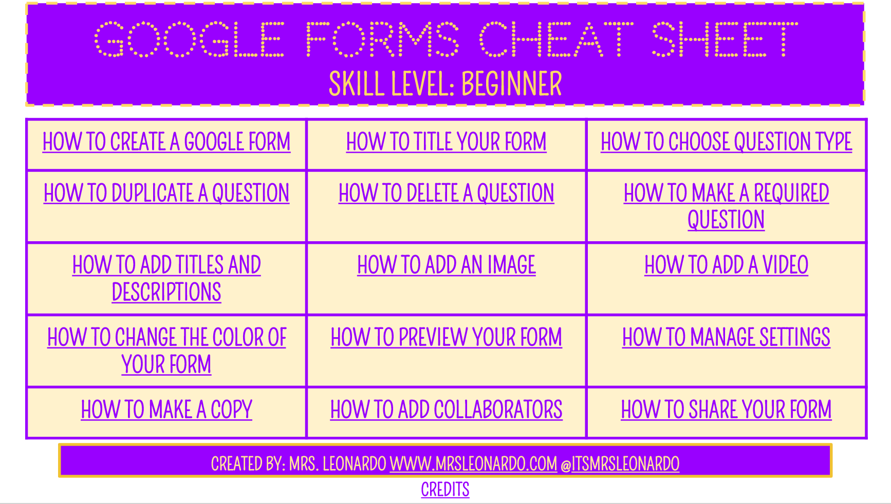 Google Forms Cheat Sheet